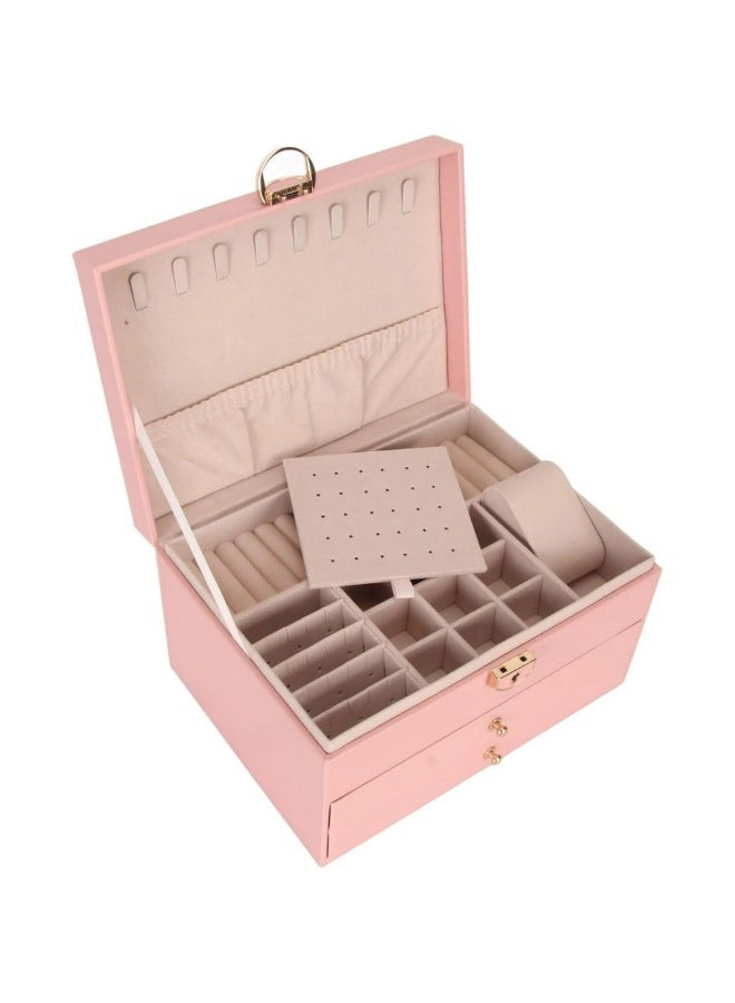 Jewelry organizer for women and girls, large three-tier jewelry storage box, faux leather jewelry display stand with removable tray for necklaces, earrings, rings and bracelets - Image 2